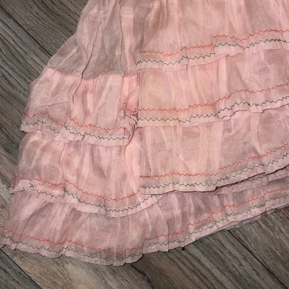 Vintage Pink Tiered Ruffle Crinoline Skirt Kids Metal Zipper Sheer Petticoat